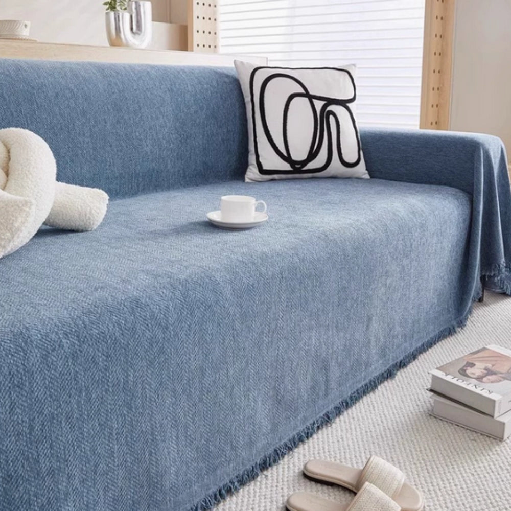 Chenille Sofa Throw with Tassels – Water-Resistant Pet-Friendly Furniture Protector for Couch, Loveseat & Chair