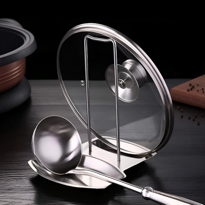Sable Pot Lid and Spoon Holder - Stainless Steel, Space-Saving Design