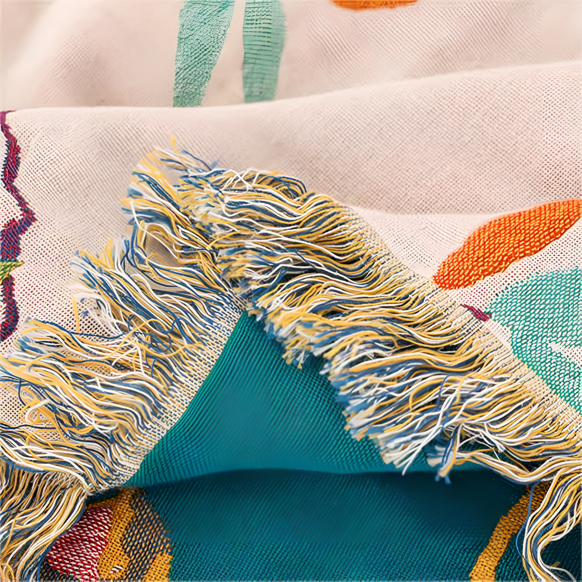 Woven Cotton Throw Blanket with Fringe Tassels & Avian Motif – Breathable, Lightweight Bed or Couch Cover for Boho Living Room, Guest