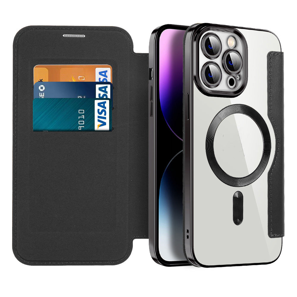 Étui portefeuille pour téléphone avec porte-cartes et fermoir magnétique – Housse à rabat avec protection RFID et support pour iPhone séries 12/13/14/15