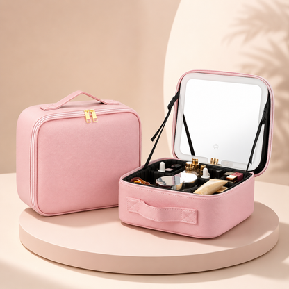 Trousse de maquillage de voyage élégante avec miroir LED et rangement ajustable | L'organisateur idéal pour la beauté en déplacement