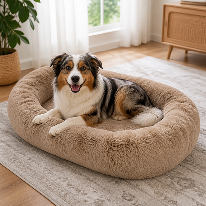 Lit pour humain façon canapé pour chien Ortekor, orthopédique et en fausse fourrure lavable (housse amovible)