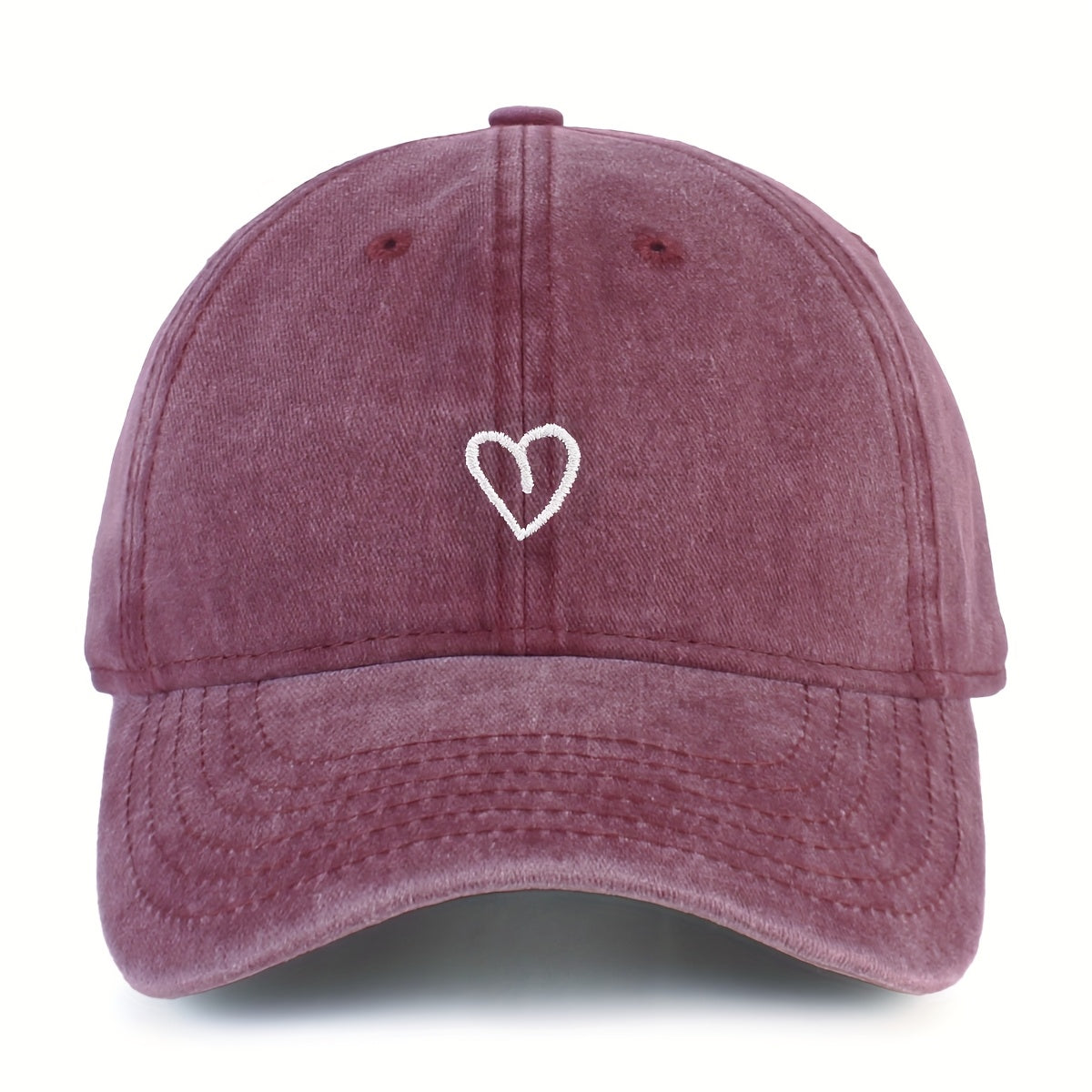Embroidered Heart Baseball Cap for Women Adjustable Vintage Washed Cotton Dad Hat Summer