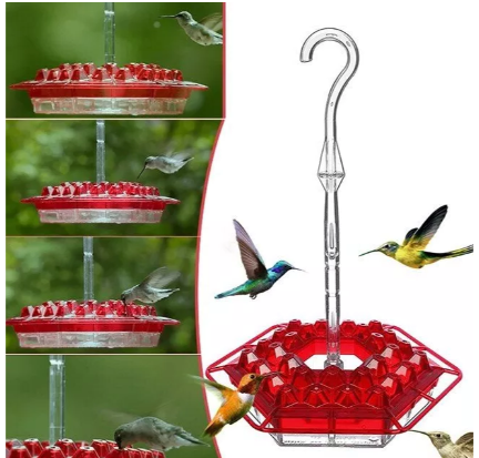 12 oz Hanging Hummingbird Feeder with 30 Feeding Ports & Built-In Ant Moat for Backyard Birds Outdoor Garden Patio Deck
