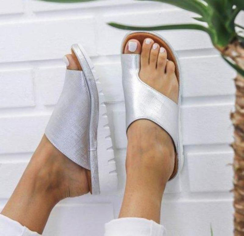 Women's Toe-Post Slip-On Sandals Foam Cushion Flat Comfort Footbed Faux Leather Open-Toe Summer Everyday