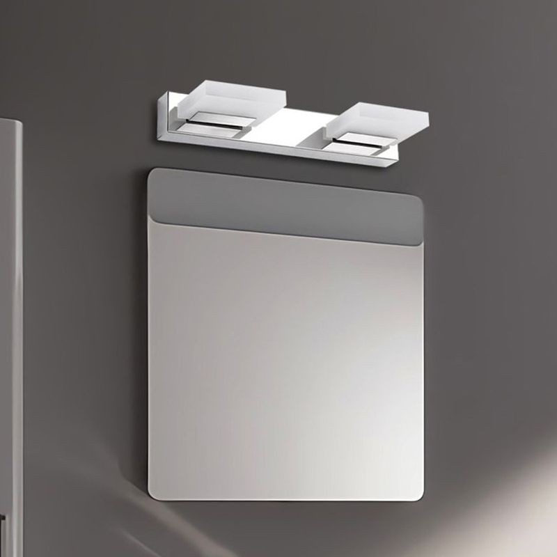 Modern Square LED Vanity Light Wall Sconce – Metal & Acrylic, Silver Finish, Rotatable Bulb for Bathroom Mirror Lighting