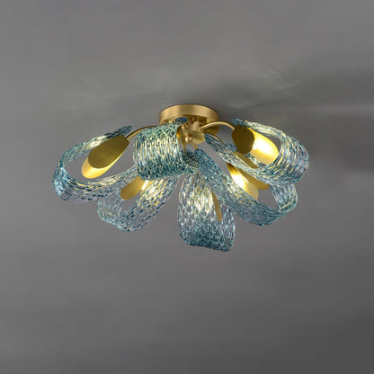 19-Light Glass Ceiling Fixture with Peacock Art Design for Dining Rooms & Large Spaces