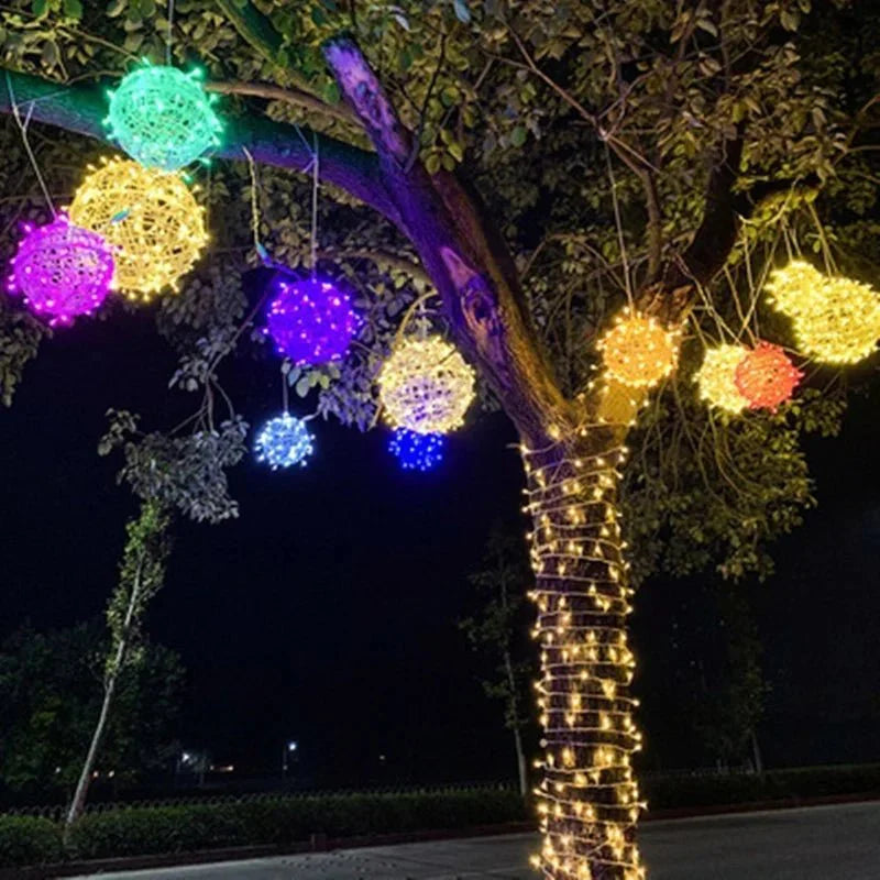 Woven LED Globe Light 8 Inch Waterproof Outdoor Hanging Orb for Trees Patios & Garden Decor | Connectable String Sphere Lights Yard Decorati
