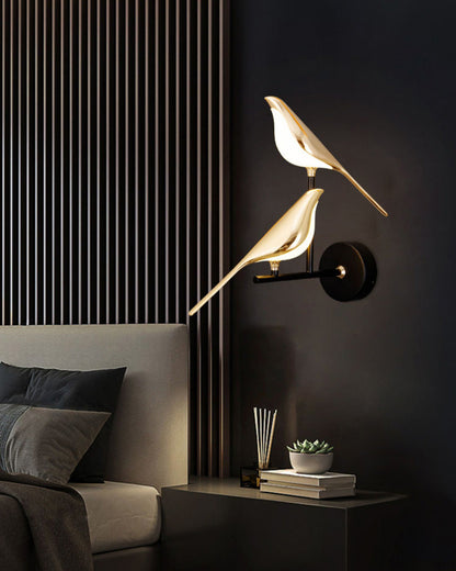 Sculptural Bird Sconce Light with Black & Gold Finish for Bedroom, Hallway, Living Room | Modern Metal Indoor Fixture 11 in Wide