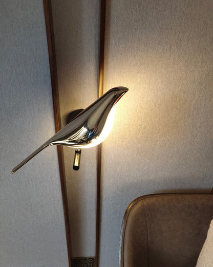 Sculptural Bird Sconce Light with Black & Gold Finish for Bedroom, Hallway, Living Room | Modern Metal Indoor Fixture 11 in Wide