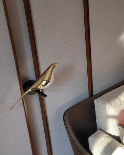 Sculptural Bird Sconce Light with Black & Gold Finish for Bedroom, Hallway, Living Room | Modern Metal Indoor Fixture 11 in Wide