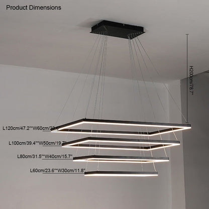 Multi-Tier Linear Suspension Fixture with Integrated LED, Adjustable Cable, Matte Black Metal Frame for Dining & Living Spaces