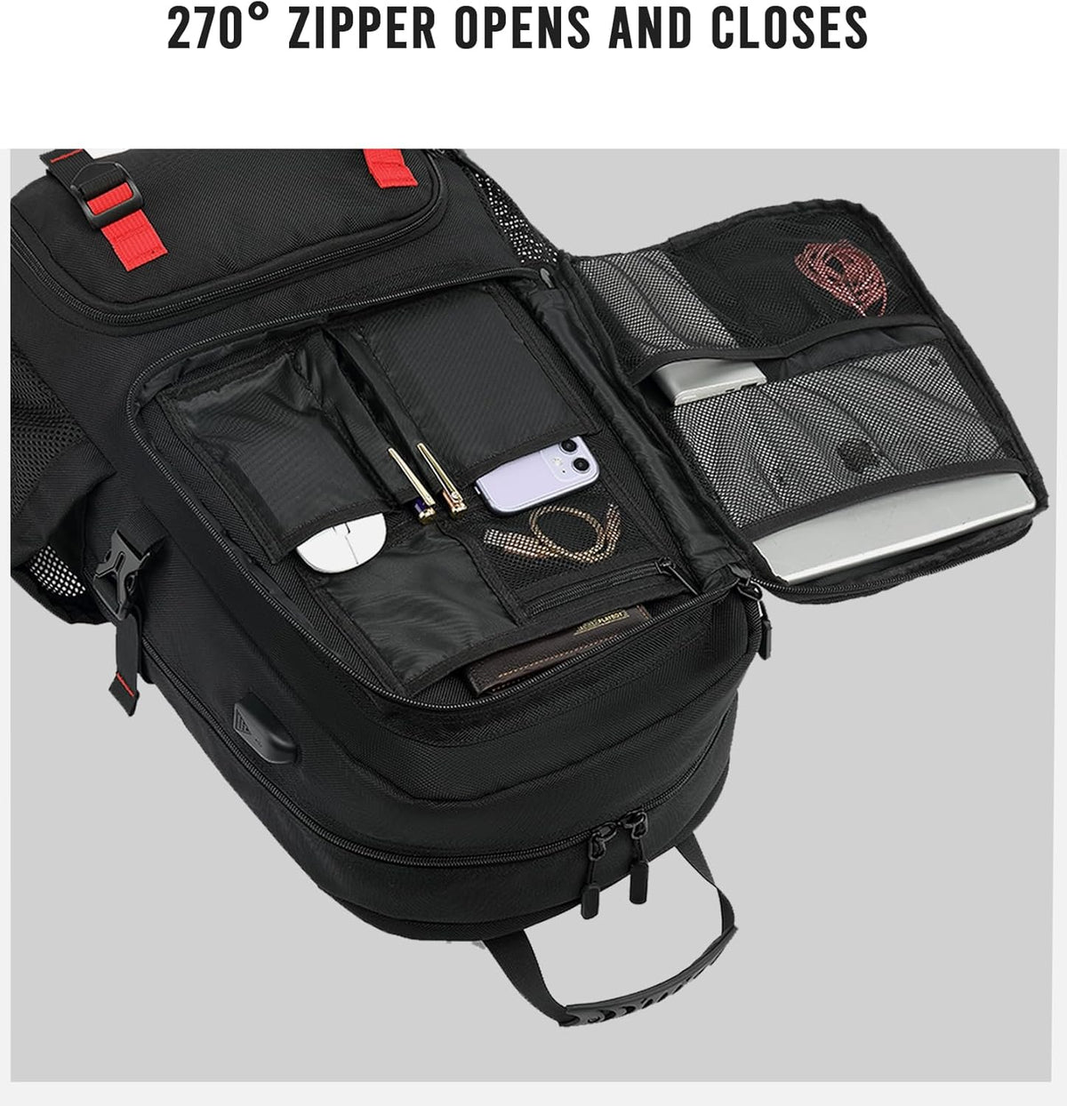 Sac à dos de voyage avec port USB, sac à dos de randonnée avec compartiment à chaussures, sac à dos pour ordinateur portable extensible pour le travail