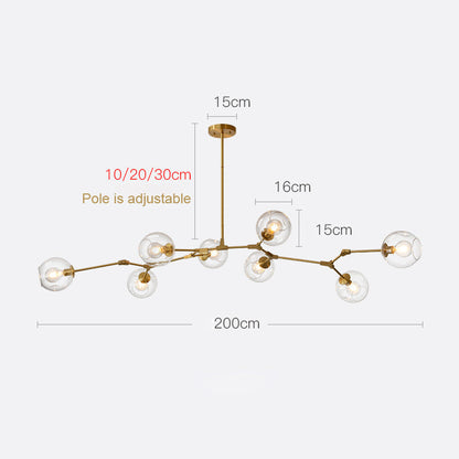 Multi-Arm Globe Chandelier with Clear Glass Shades in Brass Finish for Dining Room Living Room Bedroom Entryway