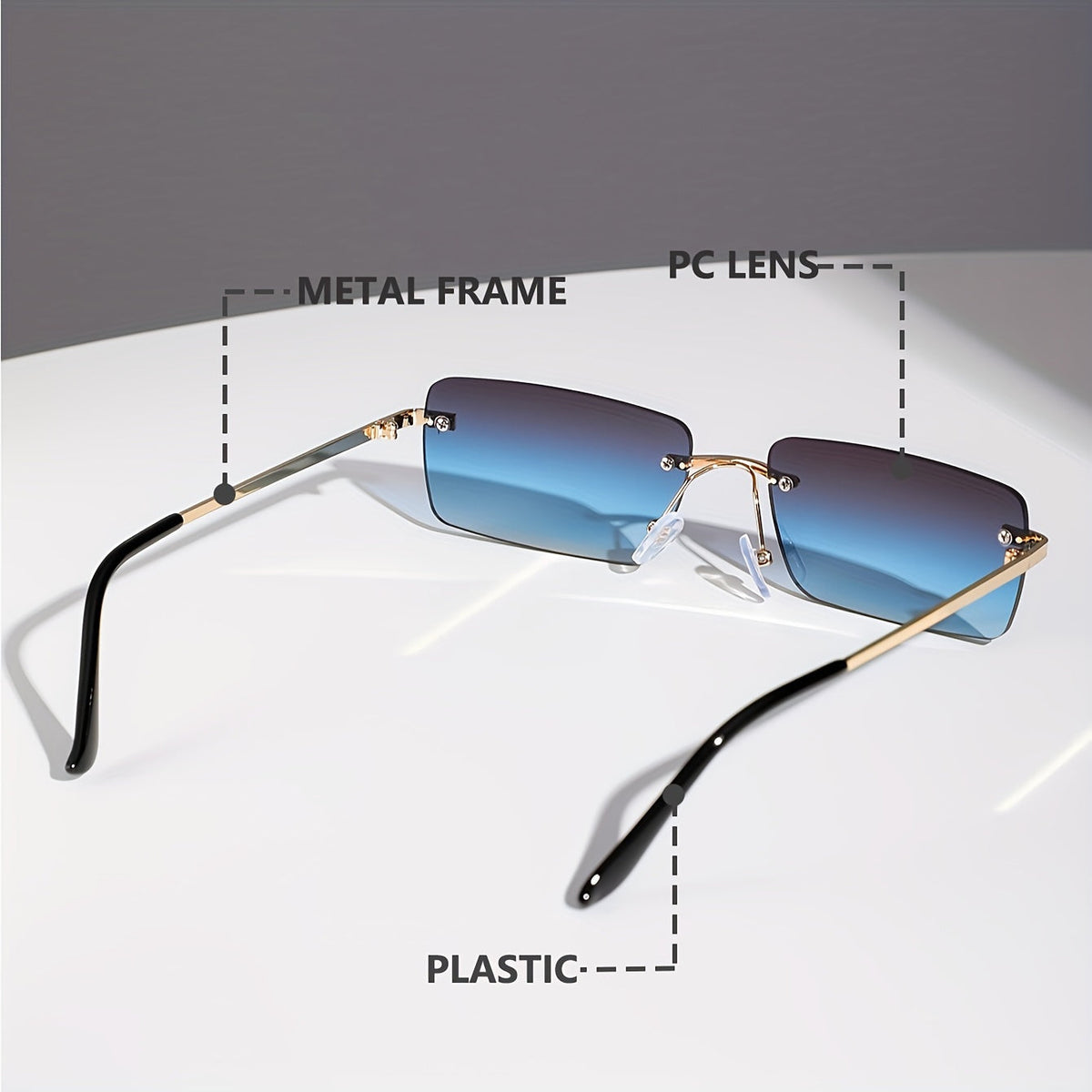 Lunettes de soleil sans monture pour hommes – Monture en métal légère avec protection UV et verres dégradés oversize pour la conduite, les sports de plein air, la plage