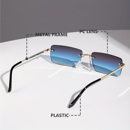 Lunettes de soleil sans monture pour hommes – Monture en métal légère avec protection UV et verres dégradés oversize pour la conduite, les sports de plein air, la plage