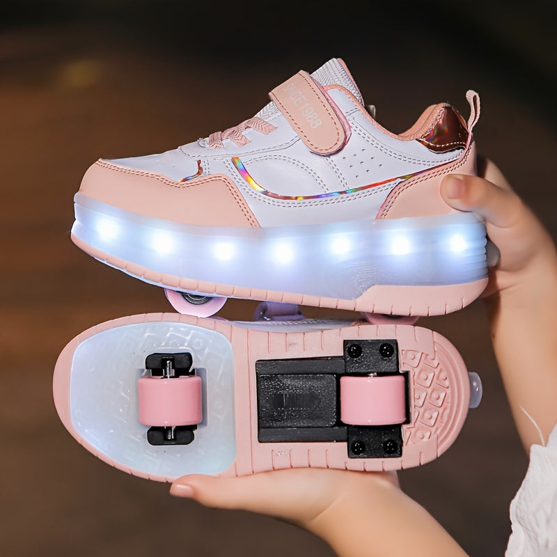 LED Light-Up Roller Skate Sneakers for Kids with Removable Wheels – USB Rechargeable Inline Shoes for Boys & Girls