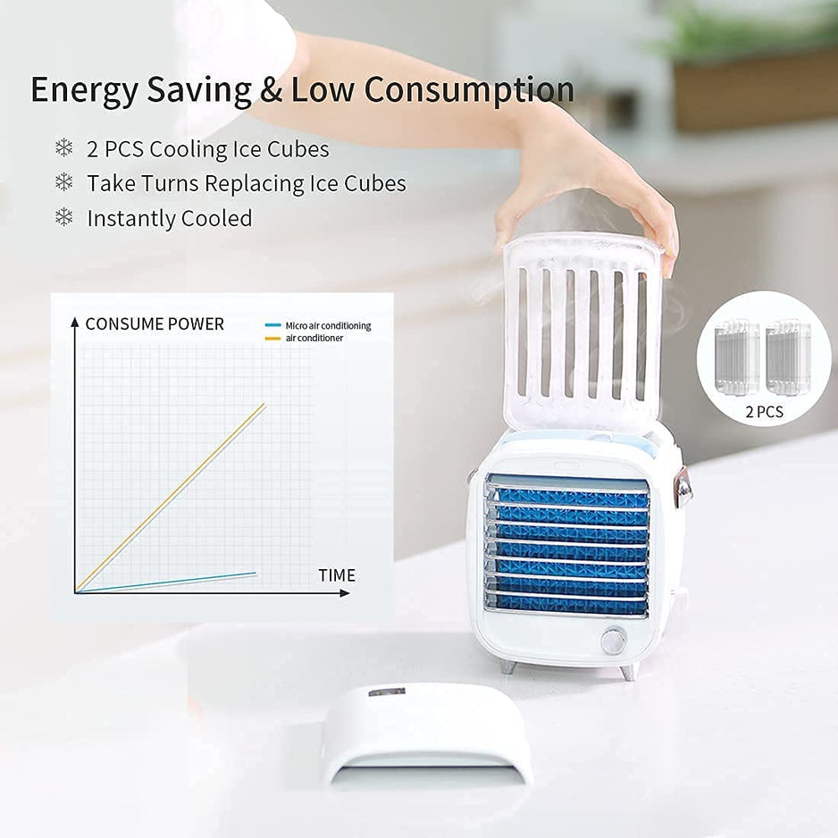Personal Evaporative Cooler with USB Power – Compact Desktop Air Chiller for Home Office Bedroom Travel – 3-Speed Cooling Fan with
