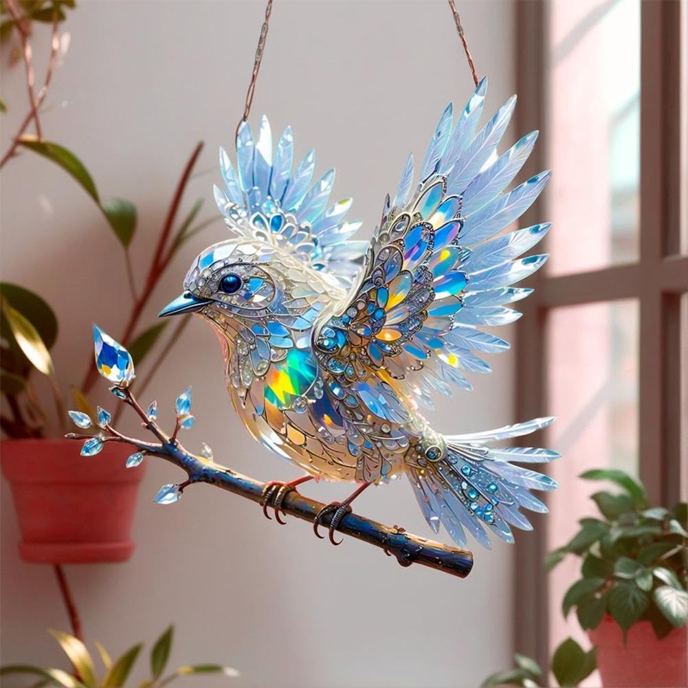 Ornement d’oiseau en cristal pour fenêtre – Décoration lumineuse réfléchissante pour la maison