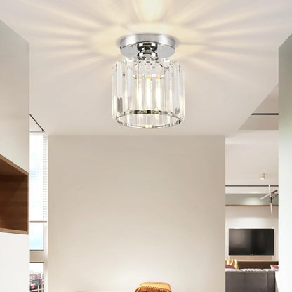 Decorative Flush Mount Light Fixture with Glass Cube and Metal Accents E27 Socket for Entryway Bedroom Small Room Ambient Overhead Lighting