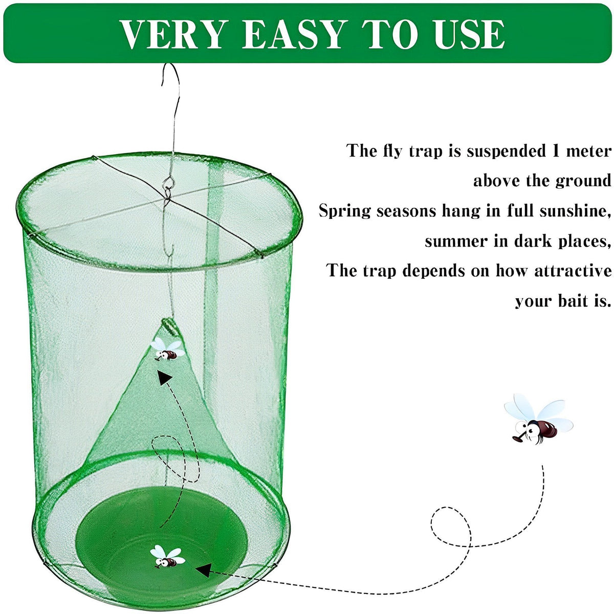 Reusable Outdoor Fly Catcher Trap with Natural Bait for Barns, Patios & Gardens