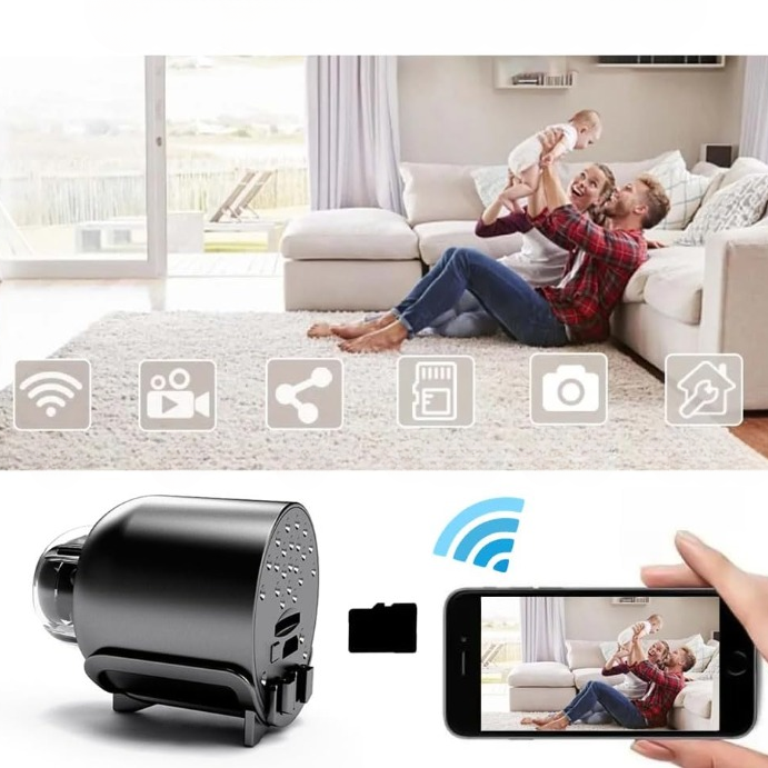 Compact HD Security Camera with Night Vision & Motion Alerts for Home, Office & Vehicle Monitoring