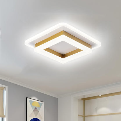 Plafonnier LED carré encastré de 19,6 cm, noir et doré, luminaire géométrique moderne pour chambre, couloir, bureau, entrée, cadre superposé, profil bas