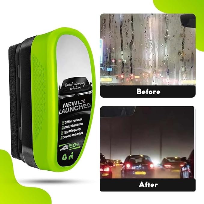 Windshield Oil Film Remover Brush with Hydrophobic Coating for Cars – Cleans Glass, Mirrors & Windows Fast
