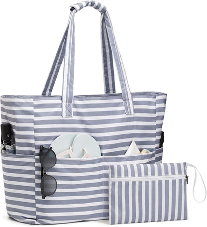 Sac de plage imperméable et anti-sable, cabas de plage pliable avec compartiment pour affaires mouillées, sac de plage extra large pour le voyage