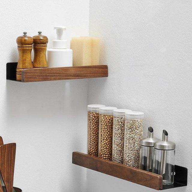 Adhesive Wood Floating Ledge for Bathroom & Kitchen Organization | No-Drill Storage Rack | Space-Saving Holder for Toiletries & Essentials