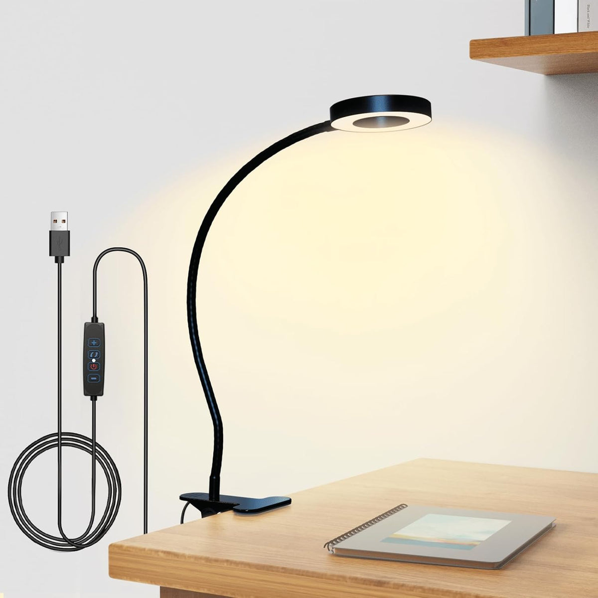 48-LED Clip-On Reading Light with Flexible Gooseneck and 3 Color Modes – Dimmable USB Desk Lamp for Books, Nightstand, Home Office