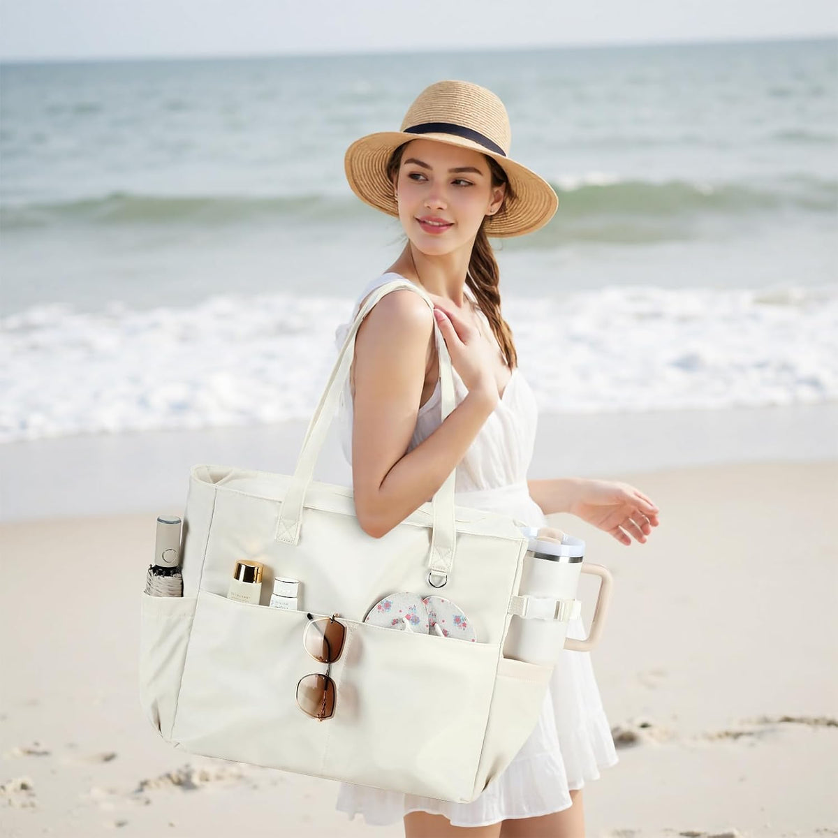 Évasion côtière | Très grand sac de plage imperméable avec compartiment humide | Bagage à main élégant pour les escapades du week-end