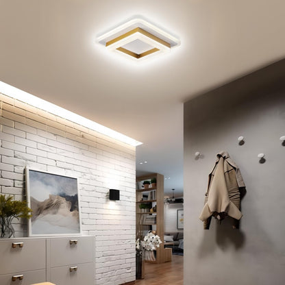 Square Flush Mount LED Ceiling Light 1920 Lumens for Bedroom Hallway Living Room Modern Geometric Low Profile Black White Layered Design Con