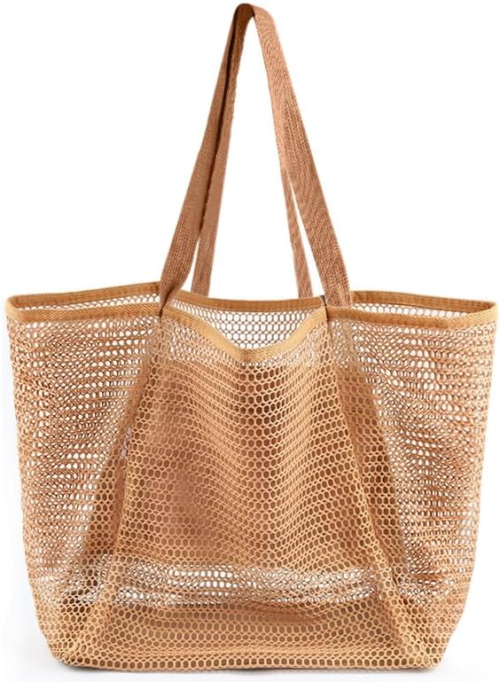 Ambiance estivale | Sac de plage en maille avec grande poche intérieure | Design anti-sable pour un voyage en toute simplicité