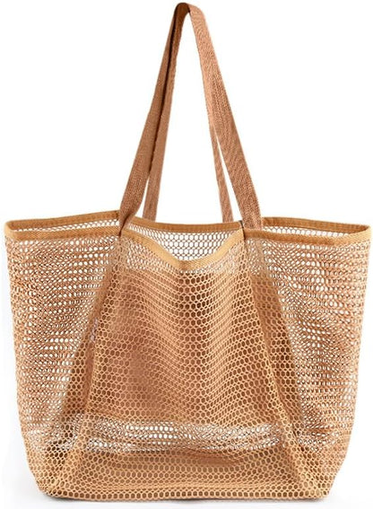 Ambiance estivale | Sac de plage en maille avec grande poche intérieure | Design anti-sable pour un voyage en toute simplicité