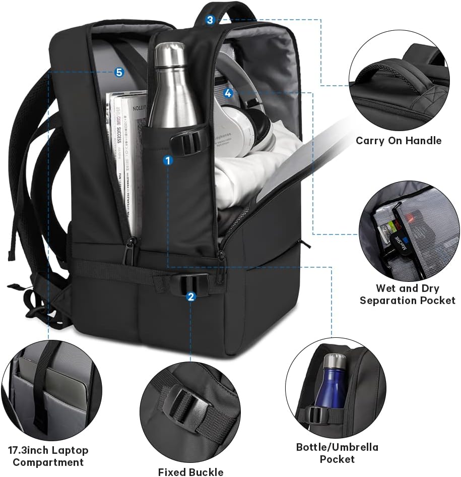 Convertible Carry-On Backpack with Laptop Compartment | Water-Resistant Travel Bag with Duffle Mode | Fits 17-Inch Laptop | Security Pocket