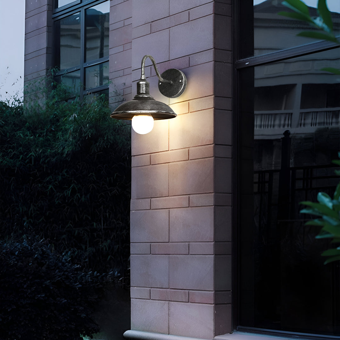 Iron Sconce Fixture with Curved Arm for Patio Garage Barn Entry 9-11 in Shade Weatherproof IP65 LED 1400 Lumen Neutral White Metal Housing