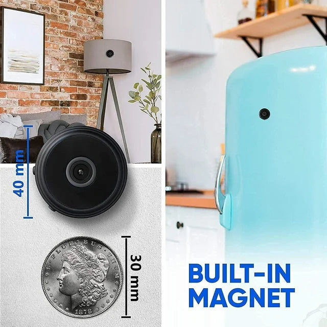 Compact WiFi Security Camera 1080P HD Night Vision Two-Way Audio Motion Detection Magnetic Mount for Home Baby Monitor Indoor Outdoor Wirele