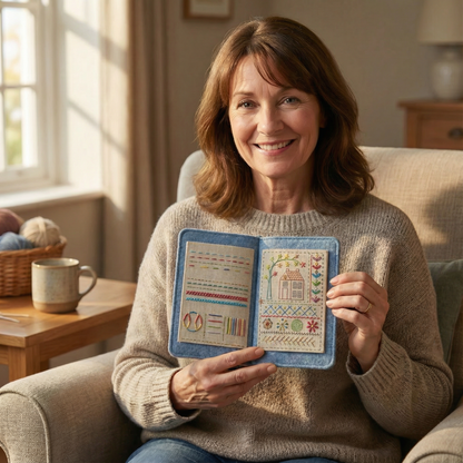 Removable-Page Needlework Learning Kit with 106 Techniques on Linen Sheets & 86-Piece Tool Set for Beginners