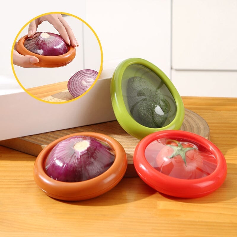Stretch-Seal Half-Fruit Storage Containers with Snap-On Lids, Set of 4 Nesting Bins for Avocado Lemon Onion Tomato, BPA-Free Fresh Keeper