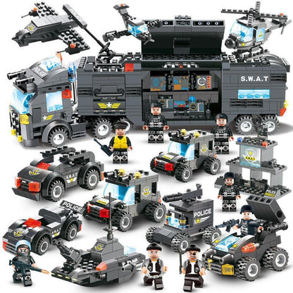 Ensemble de camion de police à construire, blocs de construction pour enfants, jouet véhicule de police avec briques de construction et socle