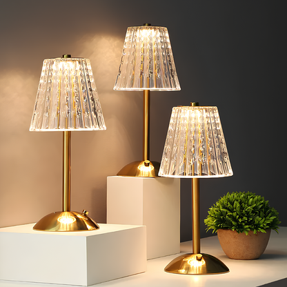 Cordless Crystal Table Lamp with Touch Dimming Control – Rechargeable LED Bedside Light with Gold Aluminum Base for Bedroom, Living Room &