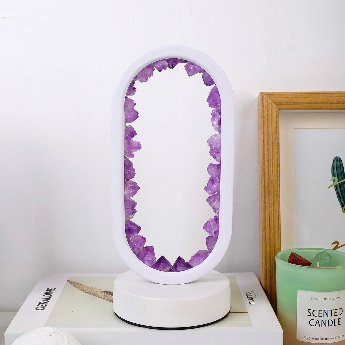 Amethyst Crystal Accent Lamp 8 Inch Purple Glow for Nightstands Meditation Rooms Yoga Spaces Handcrafted Gemstone Light E14 Socket 10W Max B
