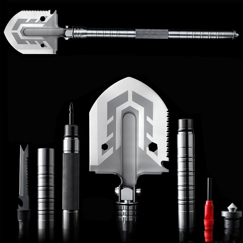 Multi-Tool Camping Shovel with Firestarter Axe Saw Knife Hammer for Hiking Backpacking Emergency Survival Outdoor Adventures Car Trunk Kit