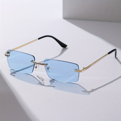 Lunettes de soleil sans monture pour hommes – Monture en métal légère avec protection UV et verres dégradés oversize pour la conduite, les sports de plein air, la plage