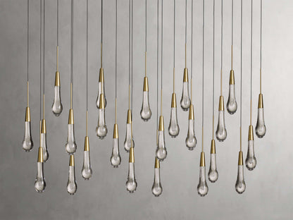 Cascading Raindrop Linear LED Chandelier – Textured Glass Orbs, Adjustable Height, Vaulted Ceiling Ready – 37 to 120 Inch Options for