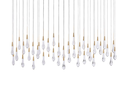 Cascading Raindrop Linear LED Chandelier – Textured Glass Orbs, Adjustable Height, Vaulted Ceiling Ready – 37 to 120 Inch Options for