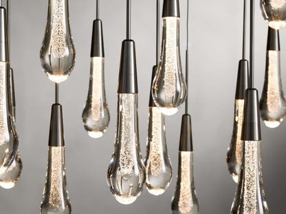 Cascading Raindrop Linear LED Chandelier – Textured Glass Orbs, Adjustable Height, Vaulted Ceiling Ready – 37 to 120 Inch Options for