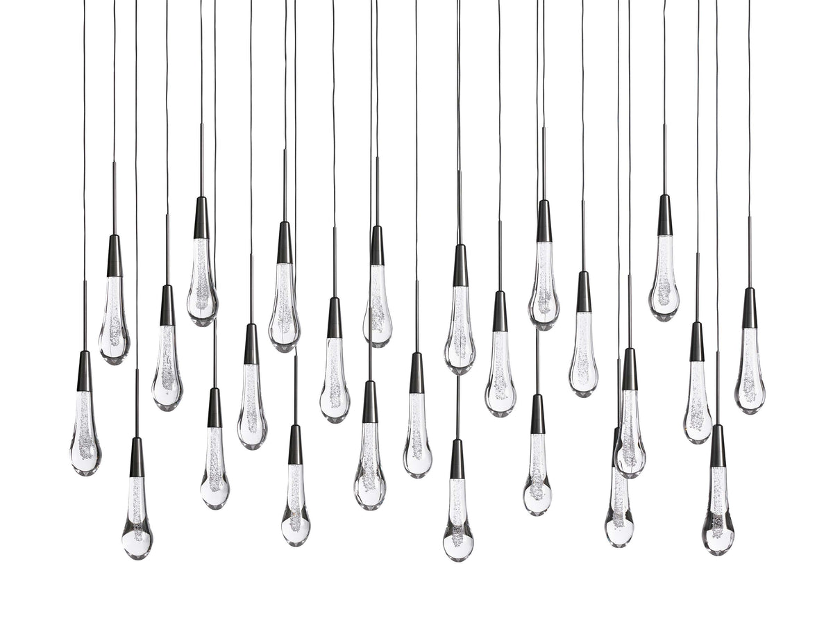 Cascading Raindrop Linear LED Chandelier – Textured Glass Orbs, Adjustable Height, Vaulted Ceiling Ready – 37 to 120 Inch Options for