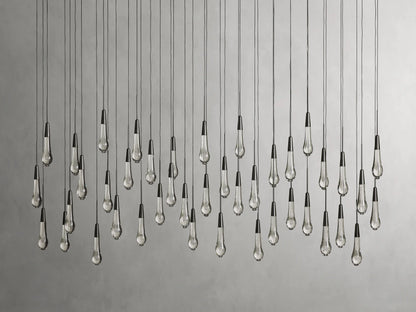 Cascading Raindrop Linear LED Chandelier – Textured Glass Orbs, Adjustable Height, Vaulted Ceiling Ready – 37 to 120 Inch Options for